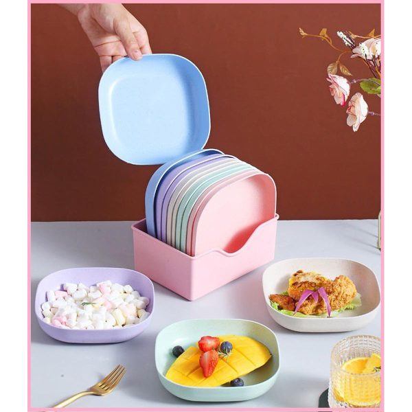 10 Pcs Plate Set with Holder (Random Colour)