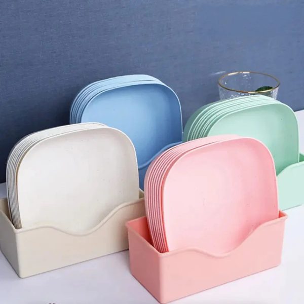 10 Pcs Plate Set with Holder (Random Colour)