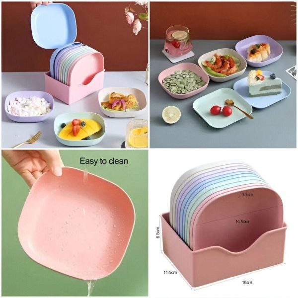 10 Pcs Plate Set with Holder (Random Colour)