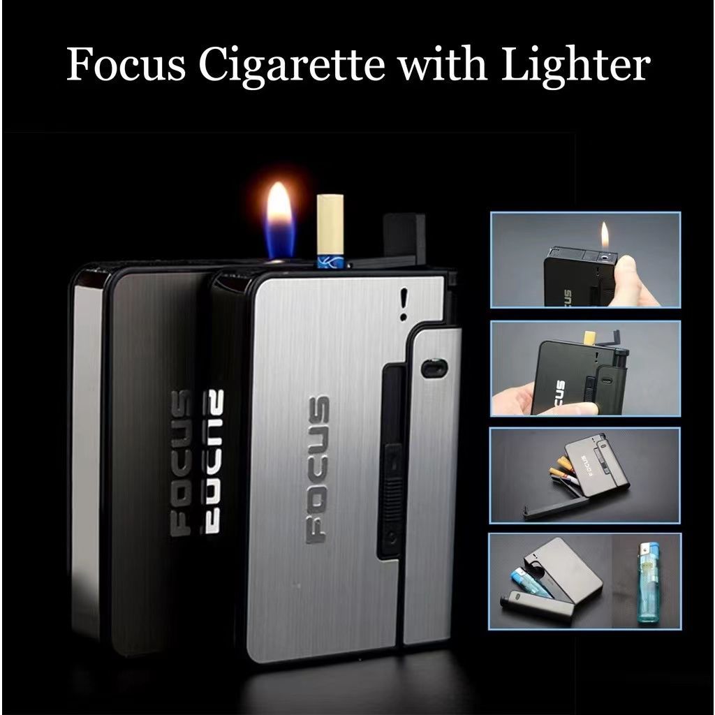 FOCUS Metal Cigarette Case with Lighter Holder