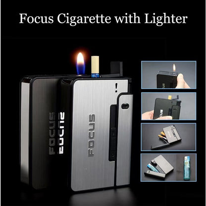 FOCUS Metal Cigarette Case with Lighter Holder