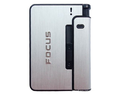 FOCUS Metal Cigarette Case with Lighter Holder