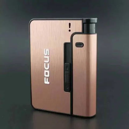 FOCUS Metal Cigarette Case with Lighter Holder