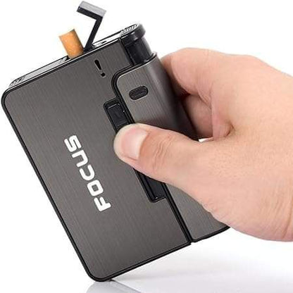 FOCUS Metal Cigarette Case with Lighter Holder