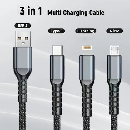 3-in-1 Fast Charging Cable 100W with LED Display – Type-C, Micro USB & Lightning