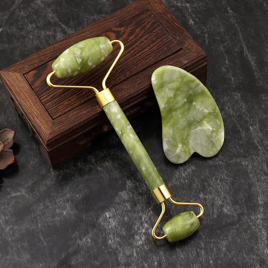 Jade Roller & Gua Sha Set – Natural Stone Face Massager