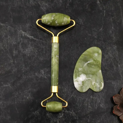 Jade Roller & Gua Sha Set – Natural Stone Face Massager