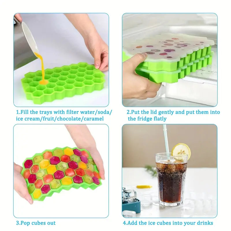 Silicone Ice Cube Tray with Lid (37 Grids)